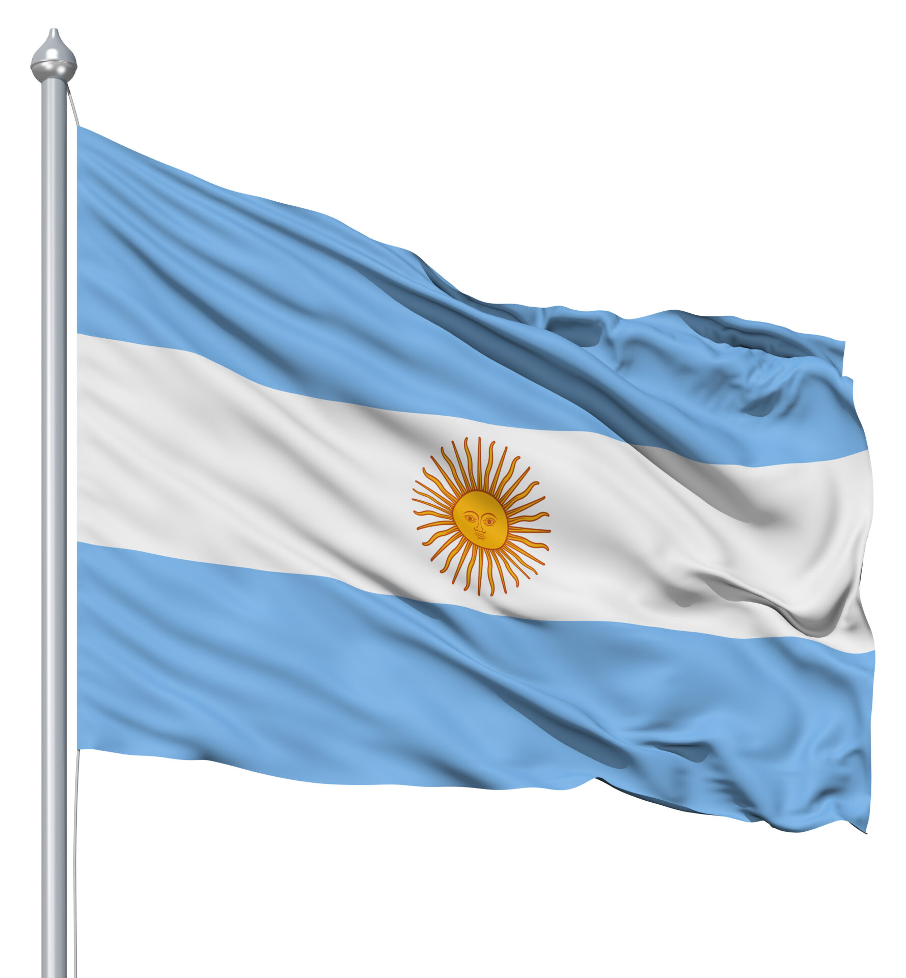 Flag,Of,Argentina,With,Flagpole,Waving,In,The,Wind,Against