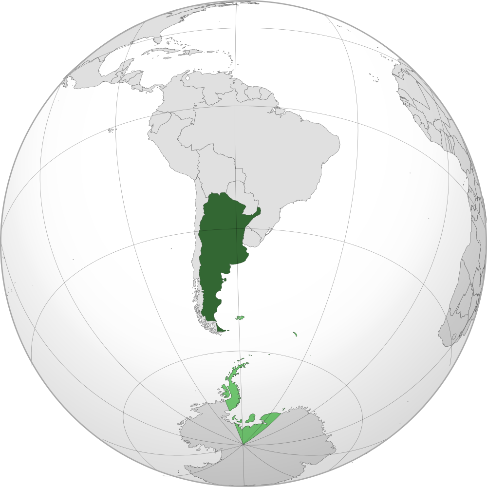 Argentina on a globe